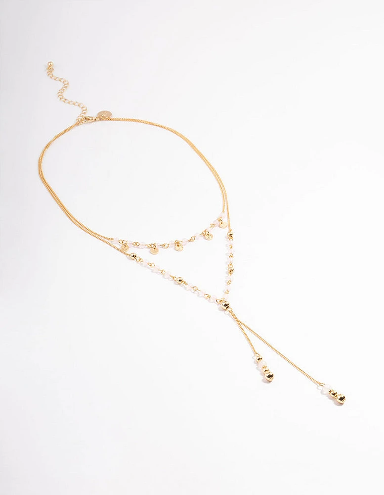 Gold Plated Rose Quartz Double Layer Y-Necklace