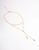 Gold Plated Rose Quartz Double Layer Y-Necklace