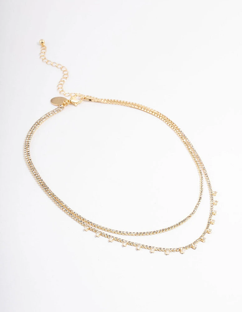 Gold Plated Diamante Double Layer Choker