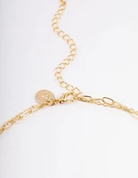 Gold Plated Disc Drop Chain Cubic Zirconia Double Layer Necklace