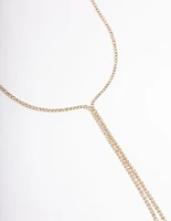 Gold Plated Diamante Y-Neck Short Necklace