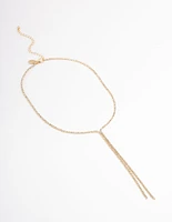 Gold Plated Diamante Y-Neck Short Necklace