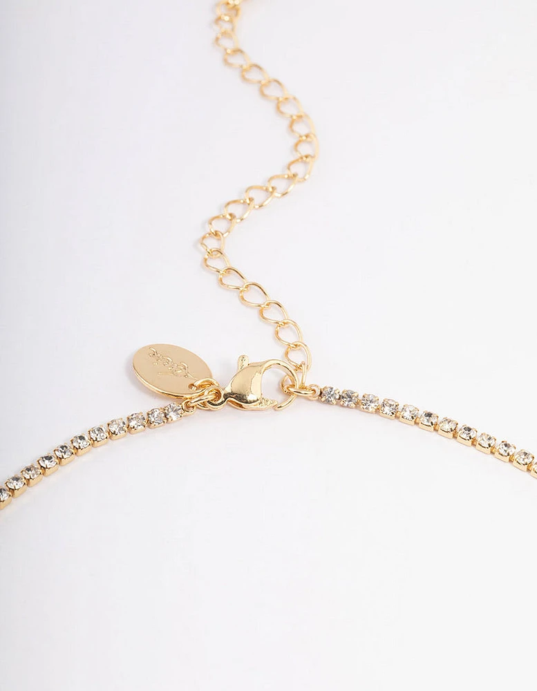 Gold Plated Diamante Y-Neck Short Necklace