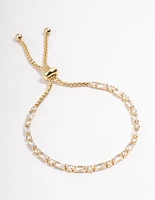 Gold Plated Baguette Stone Toggle Tennis Bracelet