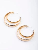 Gold Double Textured Hoop Earrings