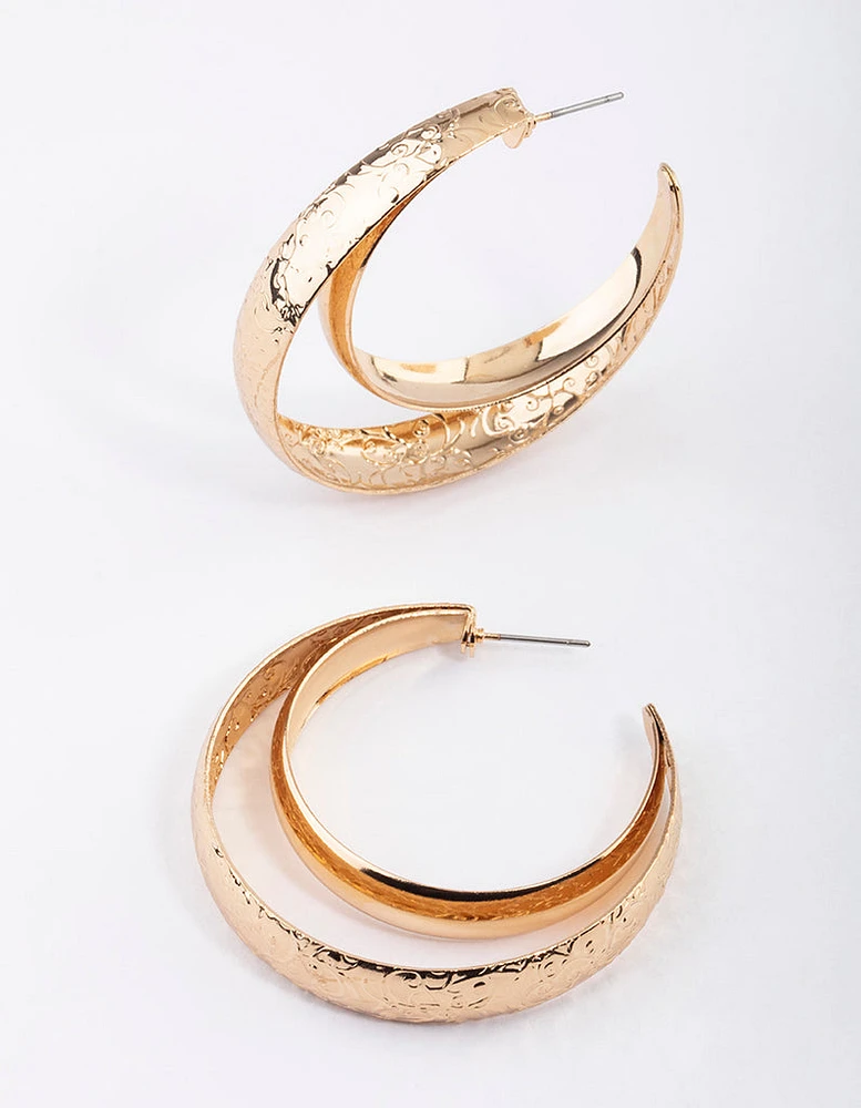 Gold Double Textured Hoop Earrings