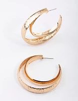 Gold Double Textured Hoop Earrings