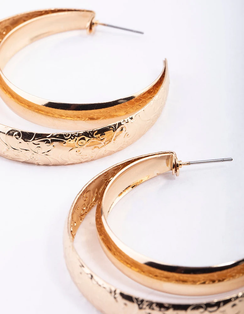 Gold Double Textured Hoop Earrings