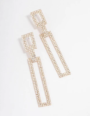 Gold Diamante Rectangle Drop Earrings