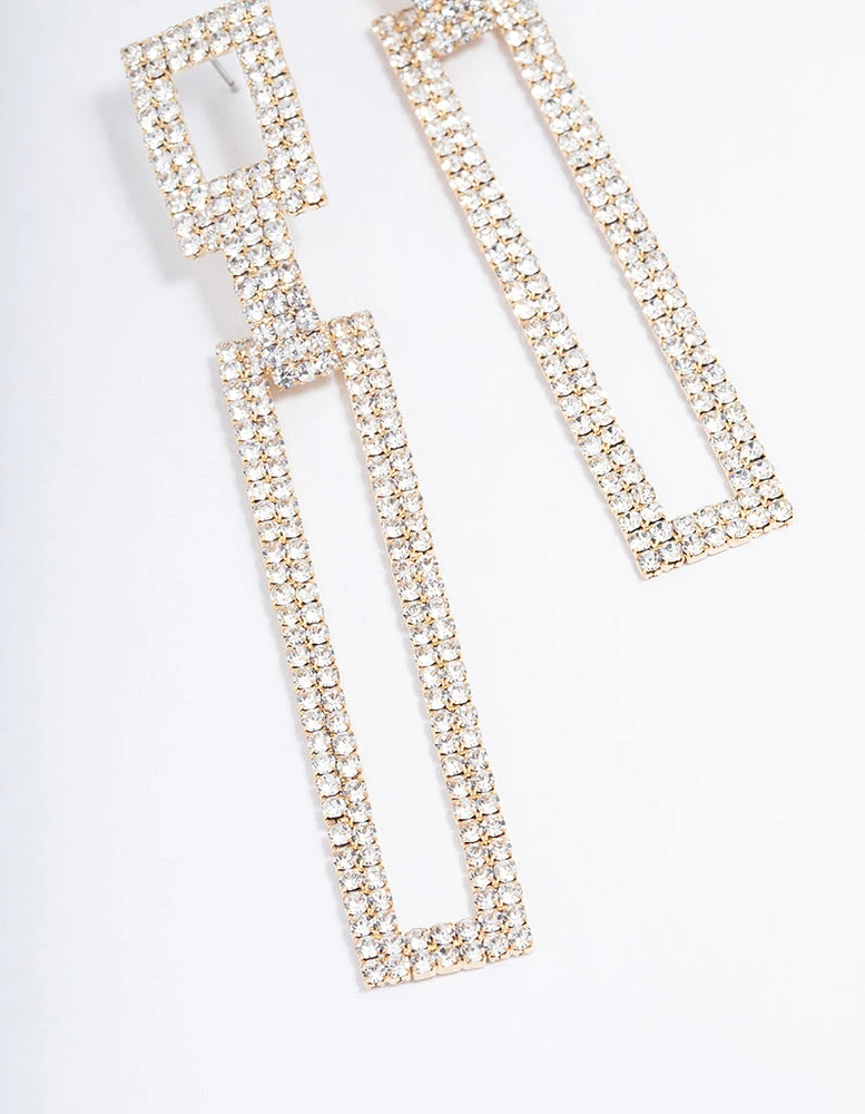 Gold Diamante Rectangle Drop Earrings