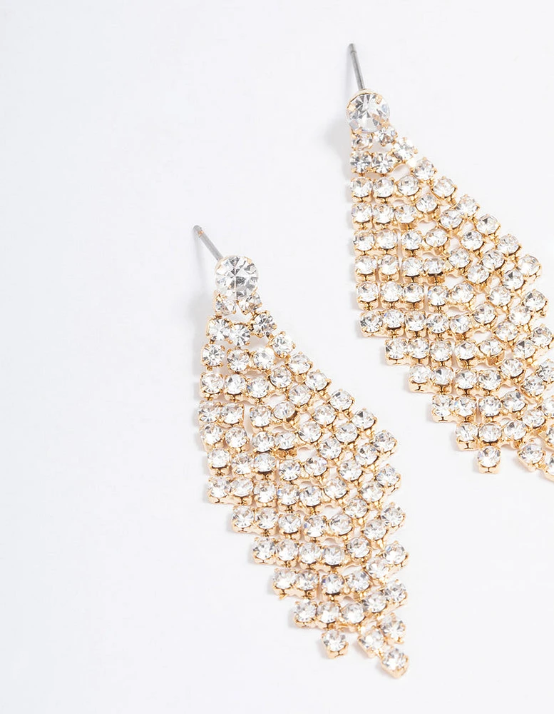 Gold Tier Diamante Drop Earrings