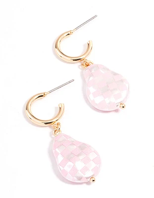 Gold & Pink Pearl Hoop Earrings