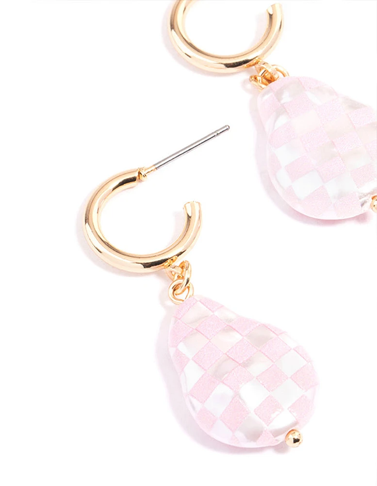 Gold & Pink Pearl Hoop Earrings