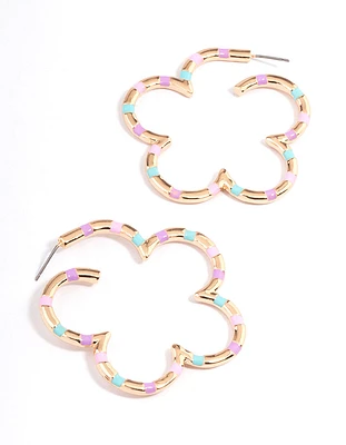 Gold Multi Flower Hoop Earrings