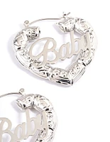 Rhodium Baby Statement Hoop Earrings