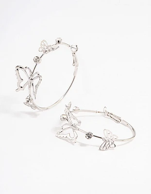 Silver Butterfly Hoop Earrings