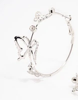 Silver Butterfly Hoop Earrings