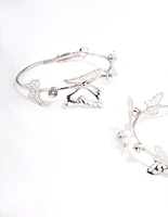 Silver Butterfly Hoop Earrings