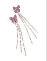 Rhodium Pink Butterfly Curb Chain Earrings