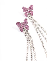 Rhodium Pink Butterfly Curb Chain Earrings