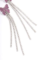 Rhodium Pink Butterfly Curb Chain Earrings