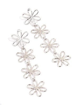 Silver Flower Drop Earrings