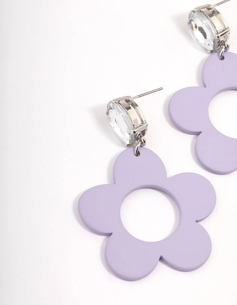 Rhodium Purple Coated Flower Earrings