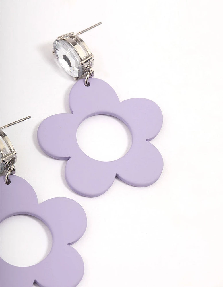 Rhodium Purple Coated Flower Earrings