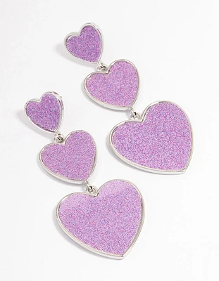 Silver Pink Heart Statement Earrings