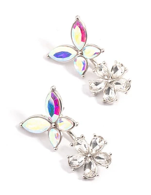 Silver Crystal Flower Wrap Earrings