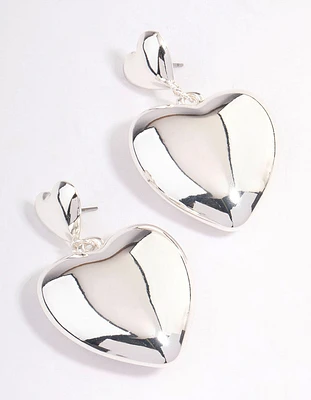 Silver Puffy Heart Statement Earrings