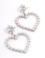 Silver Pearl Heart Statement Earrings