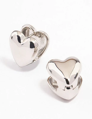 Silver Puffy Heart Huggie Earrings