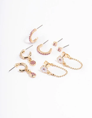 Pink Flower Chain Stacker Earrings