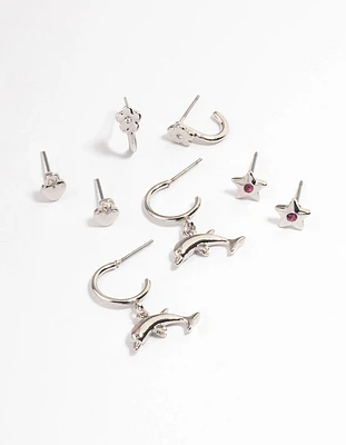 Rhodium Dolphin Stacker Earrings