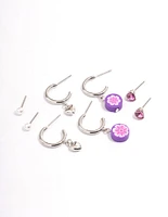 Silver Puffy Heart Stacker Earrings