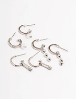 Silver Safety Pin Stacker Earrings