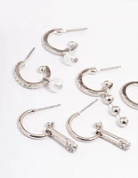 Silver Safety Pin Stacker Earrings