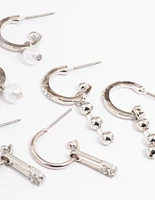 Silver Safety Pin Stacker Earrings