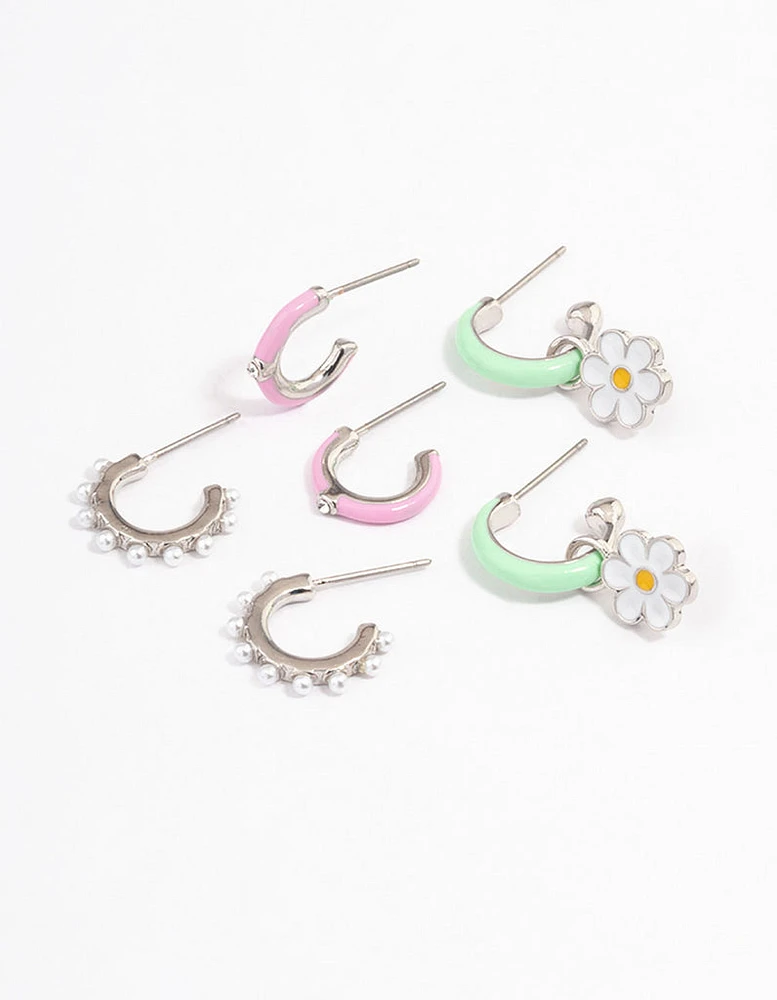 Silver & Green Heart Stacker Earrings