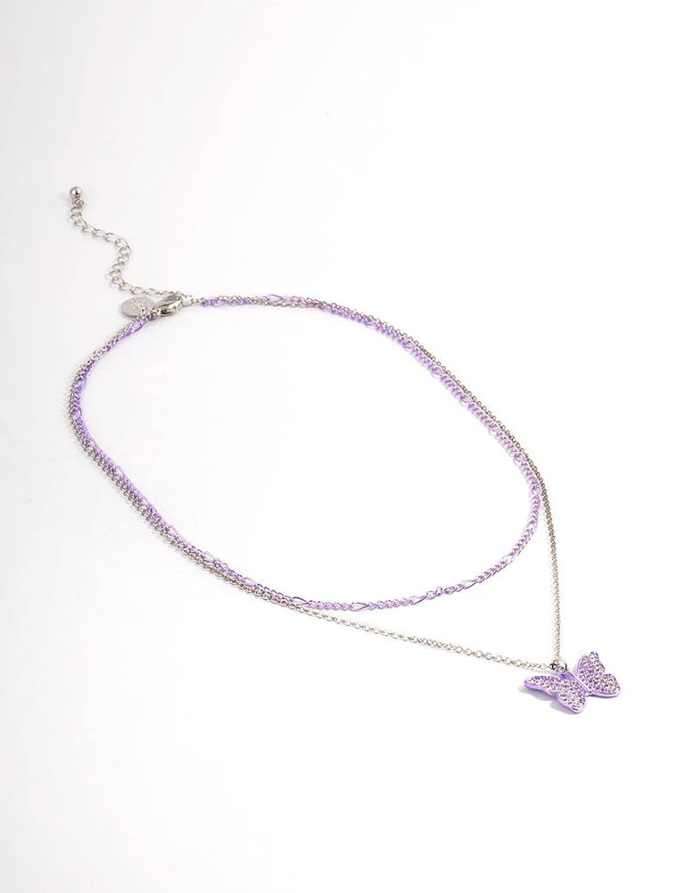 Purple Multi-Row Butterfly Necklace