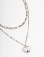 Silver Puffy Heart Multi-Necklace