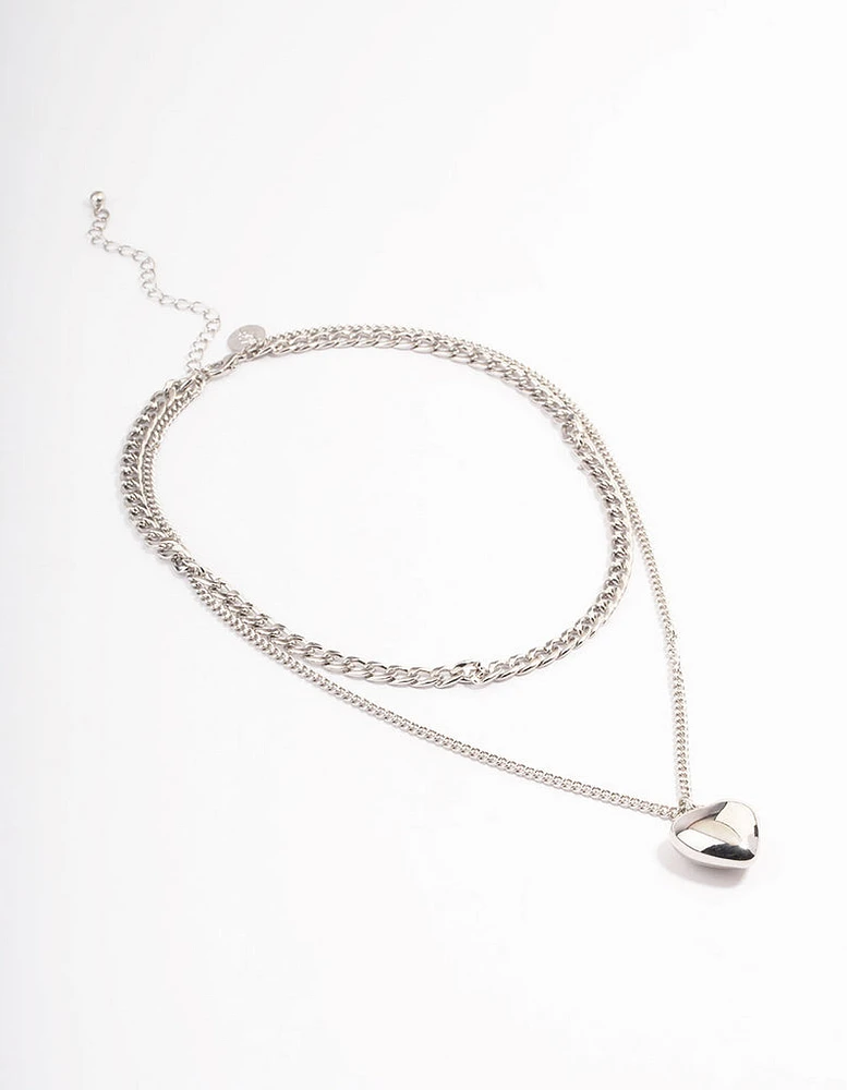 Silver Puffy Heart Multi-Necklace