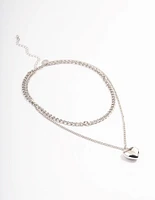 Silver Puffy Heart Multi-Necklace