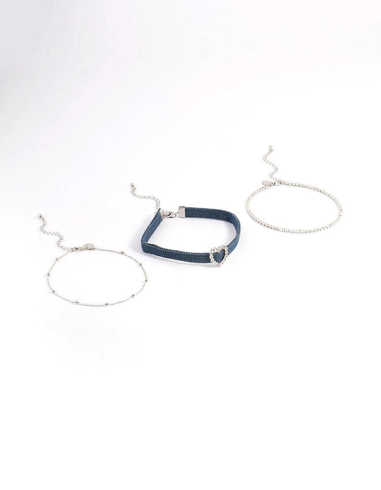 Silver Denim Heart Choker