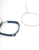 Rhodium Denim Heart Choker