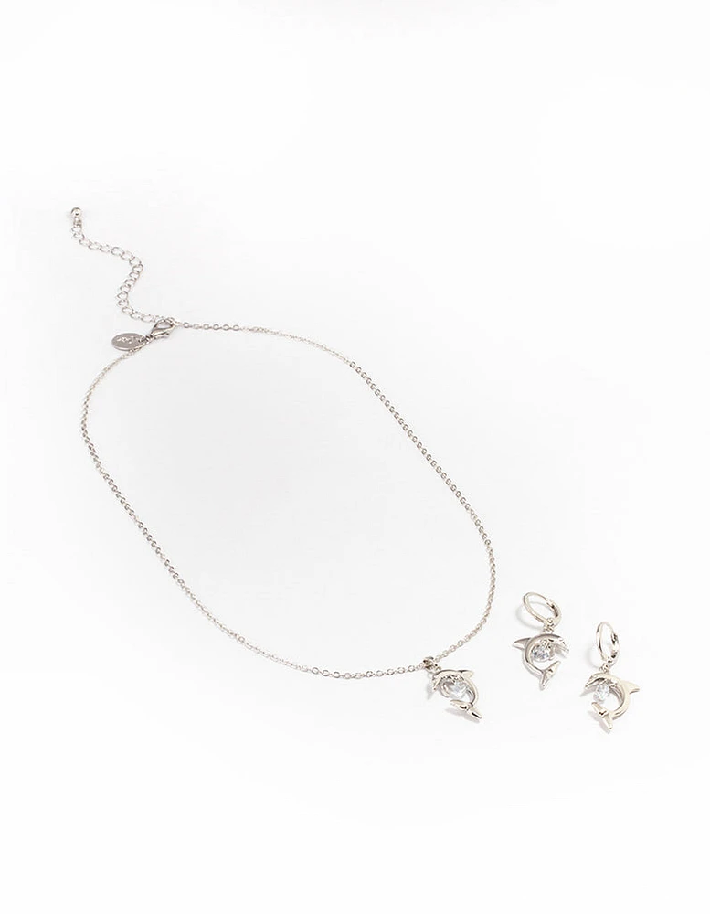 Rhodium Dolphin Jewellery Set