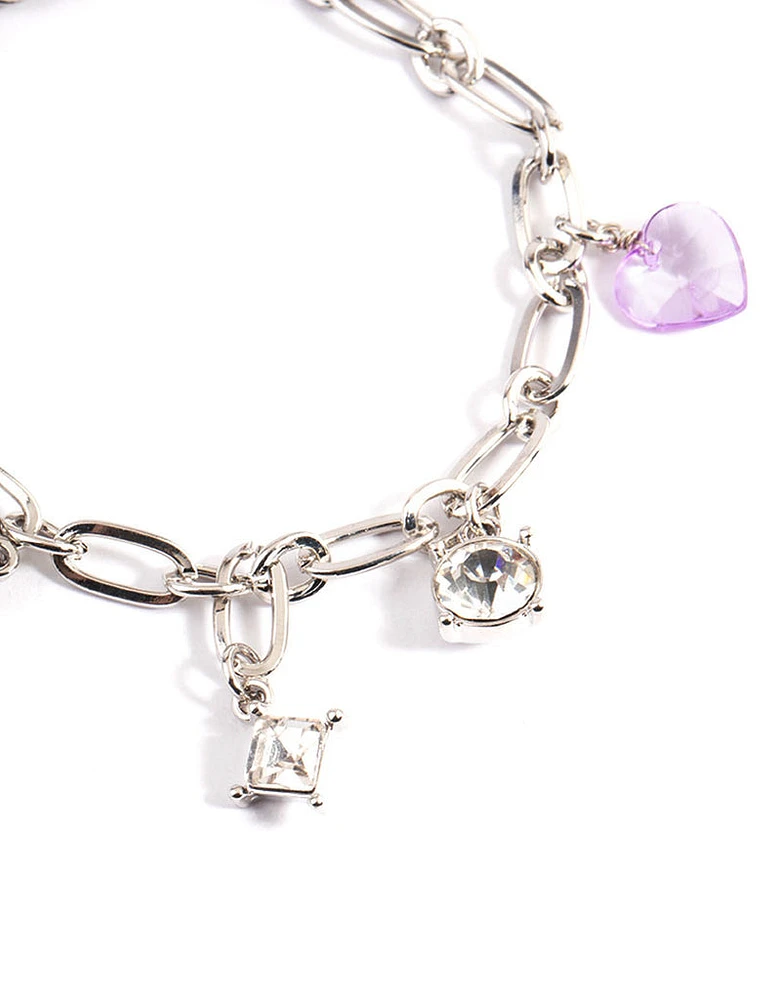 Rhodium Pearl Chain Charm Bracelet