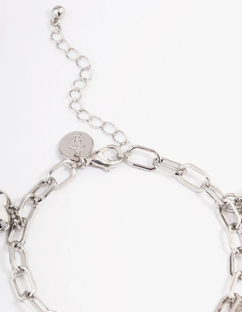 Rhodium Puffy Heart Bracelet