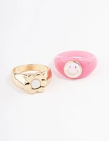 Pink Smiley Flower Ring Pack